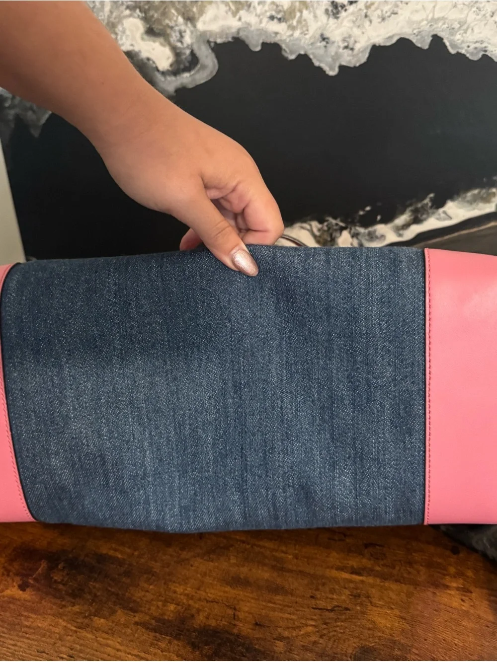 Gucci Denim Tote with Pink Leather Trim